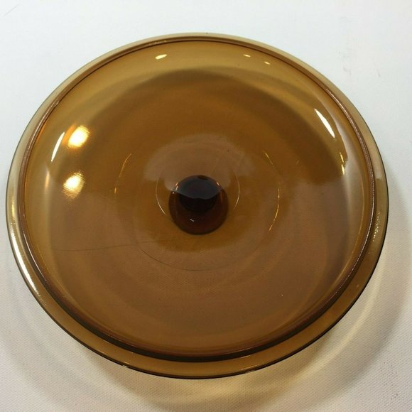 Vintage 9" Glass Amber Brown Cooking Pan Lid Casserole - Picture 3 of 5